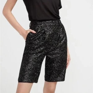 Express High Waisted Sequin Party Bermuda Shorts Lined - Size 00 Black